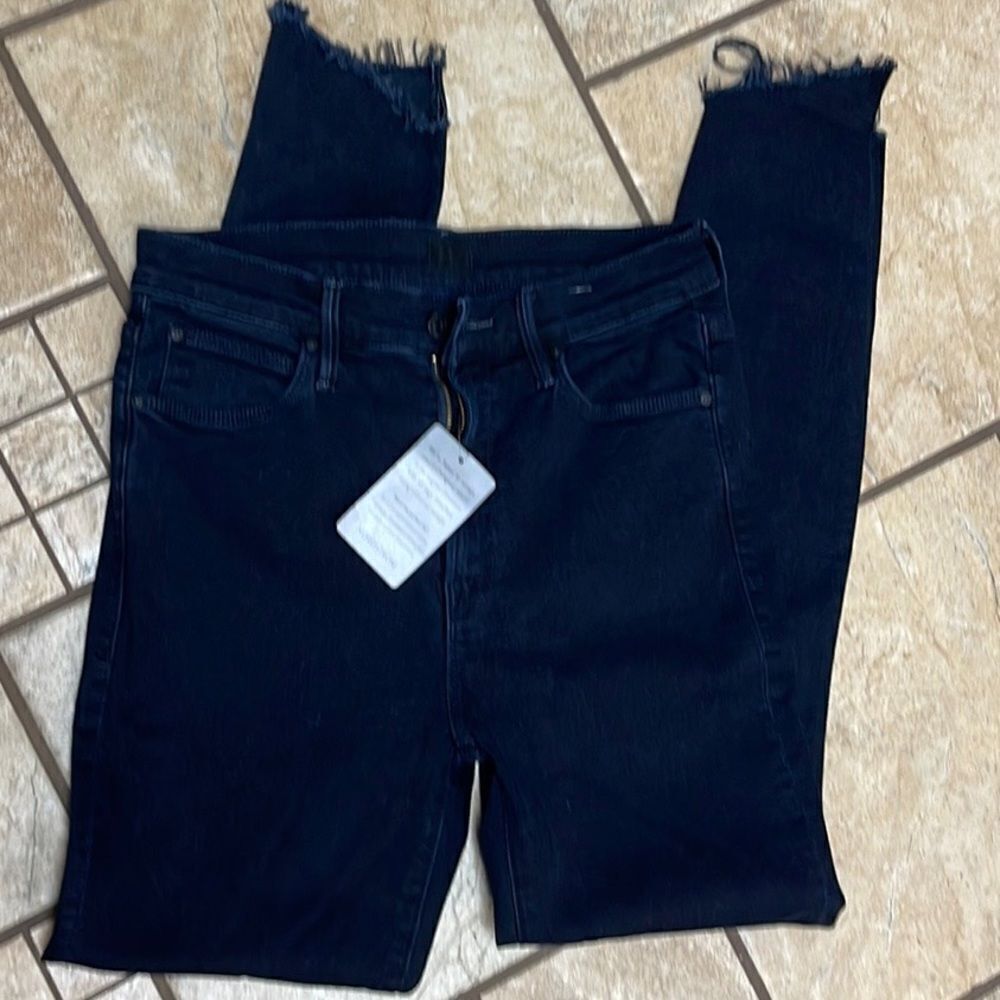 Mother Jeans Stunner Zip Ankle Step Fray High Rise Dark Blk Blue Casual NWT - Picture 10 of 14